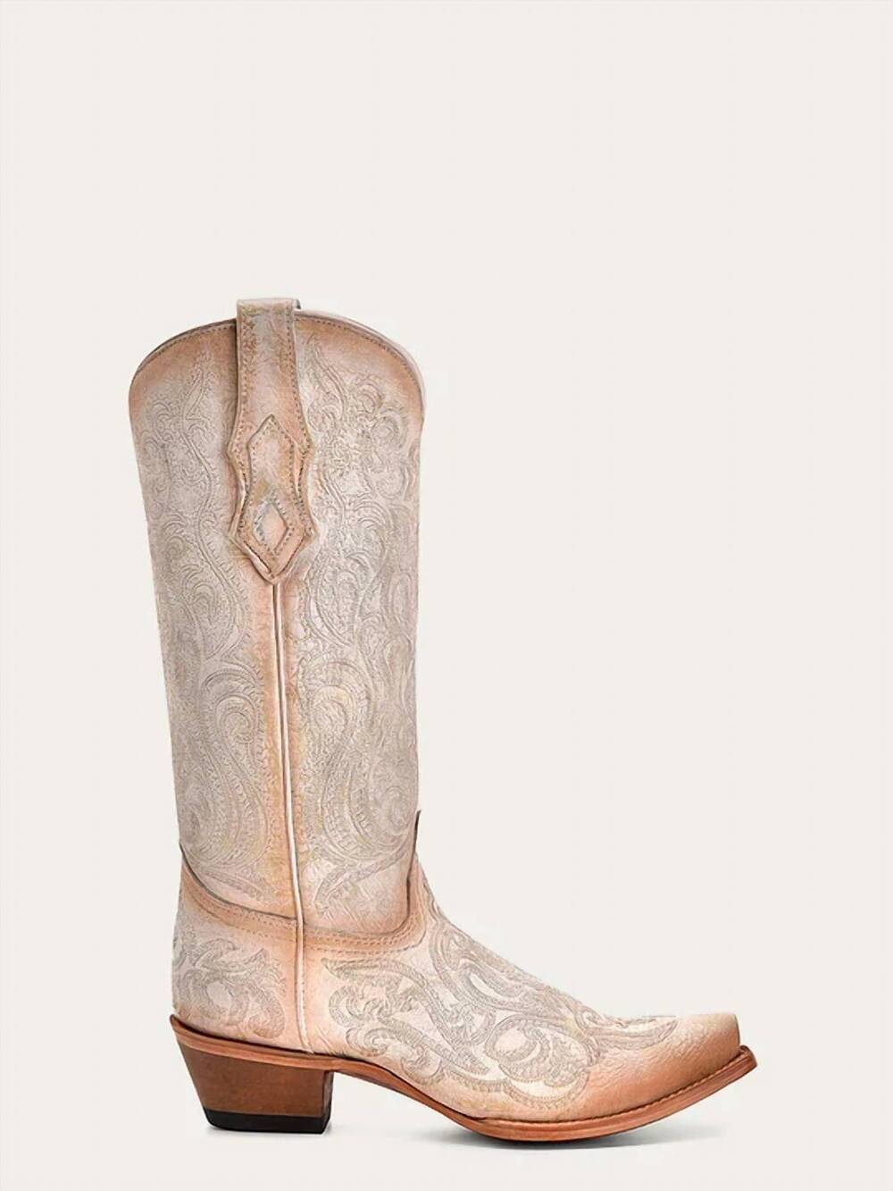 NEW CORRAL women's embroidery crackled straw snip toe cowboy boot in pink lumine